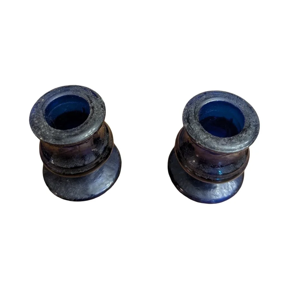 Vintage Pair Small Cobalt Blue Glass Taper Candlestick Holders 2.5" Royal - Picture 2 of 4